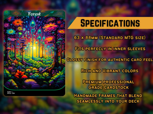 Acid Lands Series - Psychedelic Forests set of 10 - Unique Full-art Custom Magic proxies - High Quality Basic Lands for all formats!