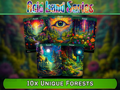 Acid Lands Series - Psychedelic Forests set of 10 - Unique Full-art Custom Magic proxies - High Quality Basic Lands for all formats!