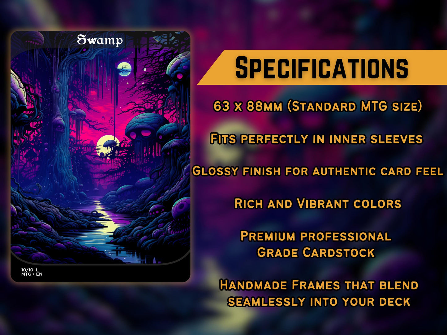 Acid Lands Series - Psychedelic Swamps set of 10 - Unique Full-art Custom Magic proxies - High Quality Basic Lands for all formats!