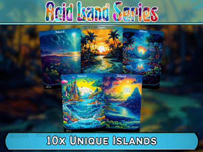 Acid Lands Series - Psychedelic Islands set of 10 - Unique Full-art Custom Magic proxies - High Quality Basic Lands for all formats!