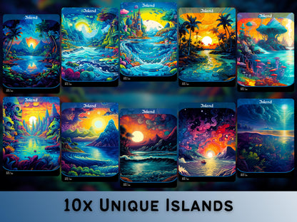 Acid Lands Series - Psychedelic Islands set of 10 - Unique Full-art Custom Magic proxies - High Quality Basic Lands for all formats!