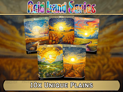 Acid Lands Series - Psychedelic Plains set of 10 - Unique Full-art Custom Magic proxies - High Quality Basic Lands for all formats!