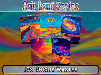 Acid Lands Series - Psychedelic Wastes set of 10 - Unique Full-art Custom Magic proxies - High Quality Basic Lands for all formats!
