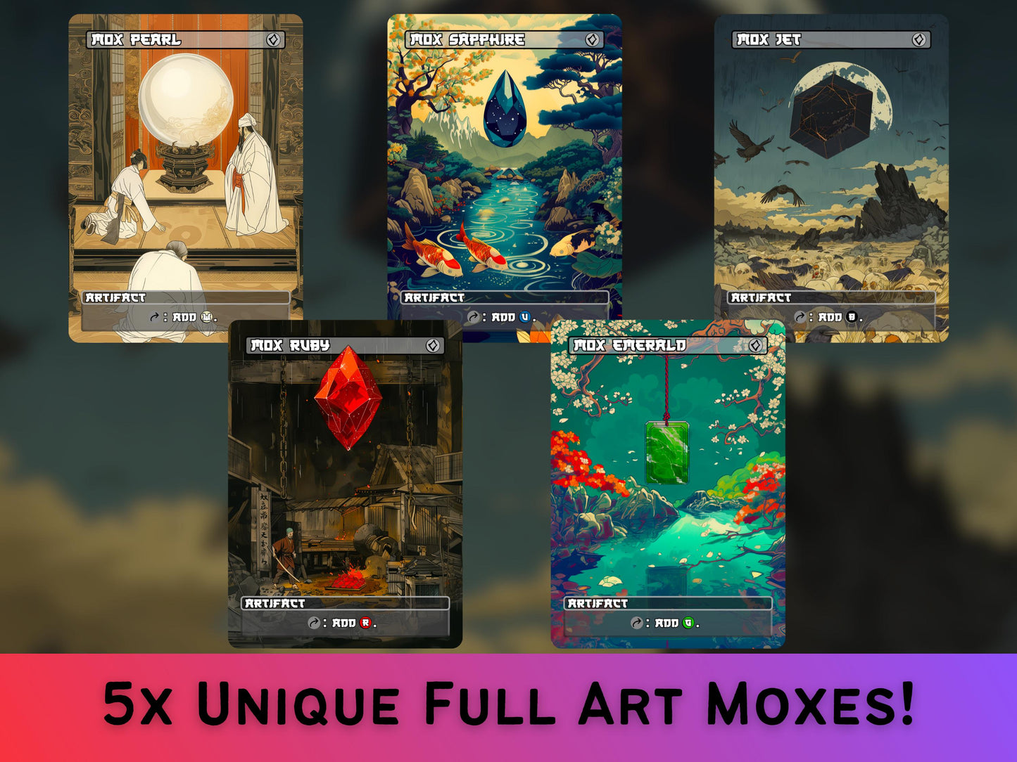 Mox Set - Proxy - Japanese Style - Pearl Sapphire Jet Ruby Emerald - Full-art Custom proxies- High Quality Cards for your Favorite Decks!