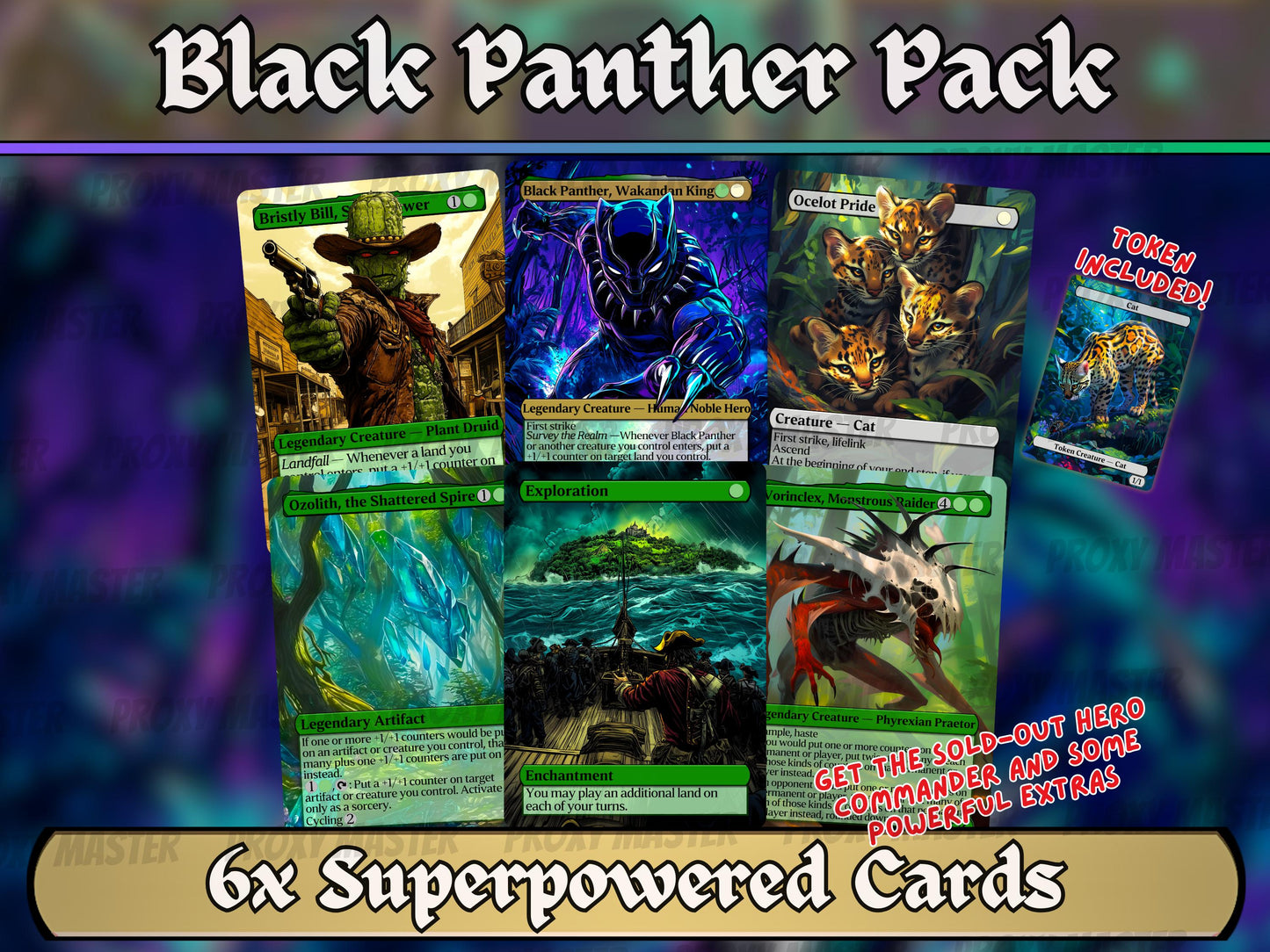 Black Panther, Wakandan King 6 + 1 Card Upgrade Proxy Pack - Secret Lair Pop-Out Commander Series - Cards for your favourite Marvel Decks!