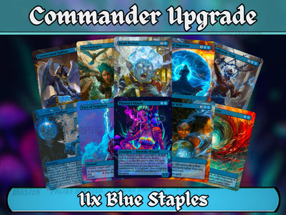 Blue Commander Staples Upgrade Bundle - Set of 10 + 1 Blue Cards!- 11 Unique Full-art Custom Magic proxies - Cards for your favorite decks!
