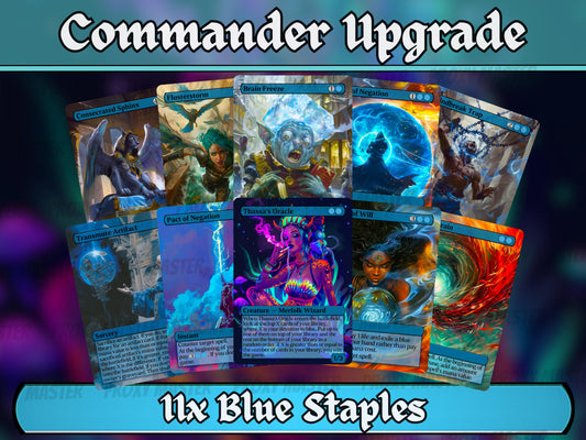 Blue Commander Staples Upgrade Bundle - Set of 10 + 1 Blue Cards!- 11 Unique Full-art Custom Magic proxies - Cards for your favorite decks!
