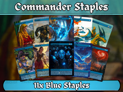 Blue Commander Staples Classic Bundle - Set of 10 + 1 Blue Cards!- 11 Unique Full-art Custom Magic proxies - Cards for your favorite decks!
