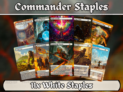 White Commander Staples Classic Bundle - Set of 10 + 1 White Cards!- 11 Unique Full-art Custom Magic proxies -Cards for your favorite decks!