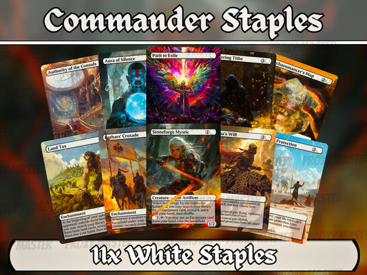 White Commander Staples Classic Bundle - Set of 10 + 1 White Cards!- 11 Unique Full-art Custom Magic proxies -Cards for your favorite decks!