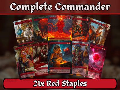 Red Commander Staples Complete Bundle - Set of 20 + 1 Red Cards! - 21 Unique Full-art Custom Magic proxies - Cards for your favorite decks!