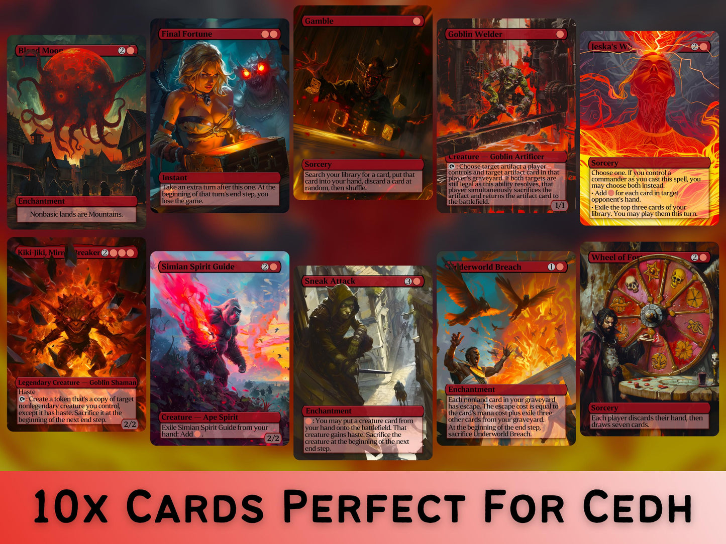 Red Commander Staples Complete Bundle - Set of 20 + 1 Red Cards! - 21 Unique Full-art Custom Magic proxies - Cards for your favorite decks!