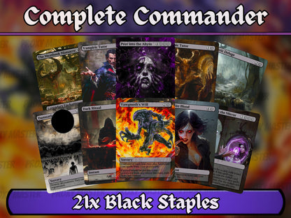Black Commander Staples Complete Bundle - Set of 20 + 1 Black Cards! - 21 Unique Full-art Custom Magic proxies - Cards for the best decks!