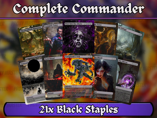 Black Commander Staples Complete Bundle - Set of 20 + 1 Black Cards! - 21 Unique Full-art Custom Magic proxies - Cards for the best decks!