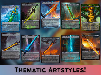 Commander Swords Staples Bundle - Set of 10 + 1 Artifact Sword Cards + Commanders Plate! -Full-art Custom proxy cards for your favorite deck
