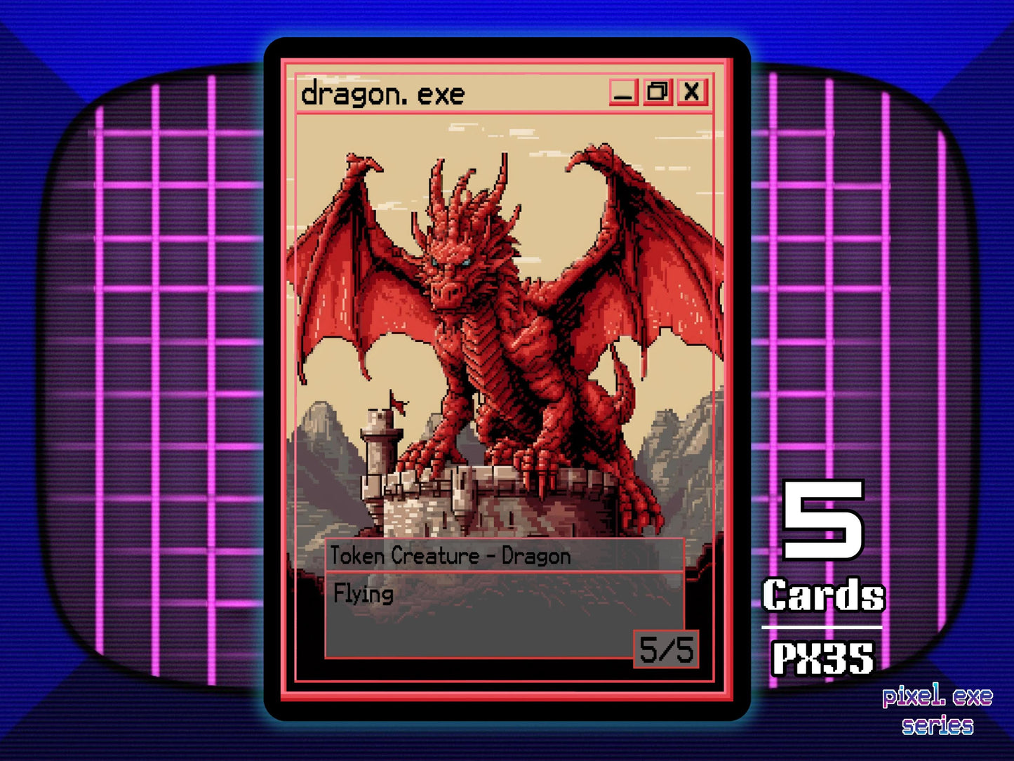 5x Dragon 5/5 Flying Red MTG Token - Pixel Tokens by Teddy PX35