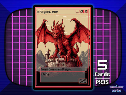 5x Dragon 5/5 Flying Red MTG Token - Pixel Tokens by Teddy PX35