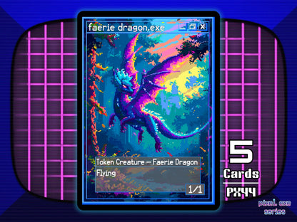 5x Faerie Dragon 1/1 Flying Blue MTG Token - Pixel Tokens by Teddy PX44