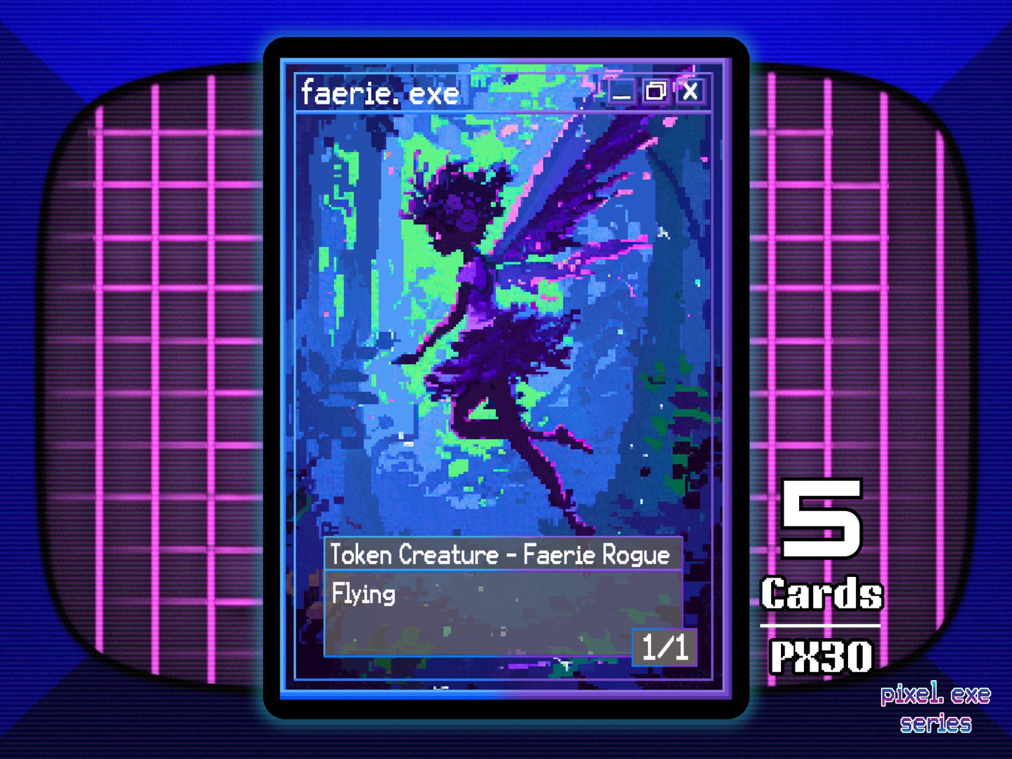 5x Faerie Rogue 1/1 Flying Blue Black MTG Token - Pixel Tokens by Teddy PX30