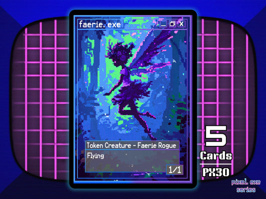 5x Faerie Rogue 1/1 Flying Blue Black MTG Token - Pixel Tokens by Teddy PX30