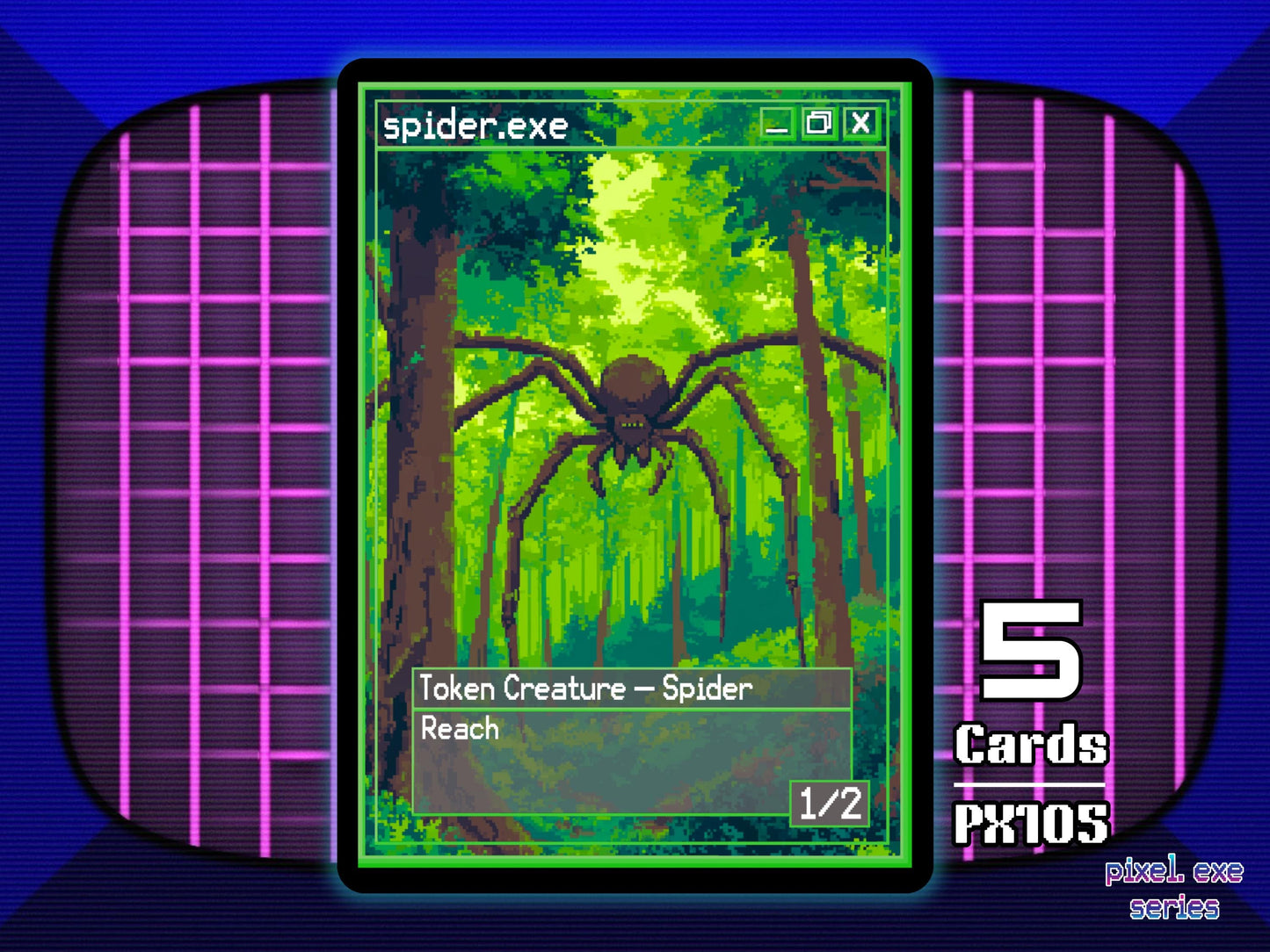 5x Spider 1/2 Reach Green MTG Token - Pixel Tokens by Teddy PX105