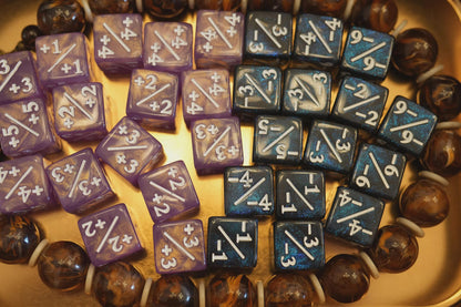 Counter Dice + / - , Magic TCG, Pink & Blue Galaxy Theme, perfect for any magic the gather deck! Edh, Cedh Magic Deck! Great gift for nerds!