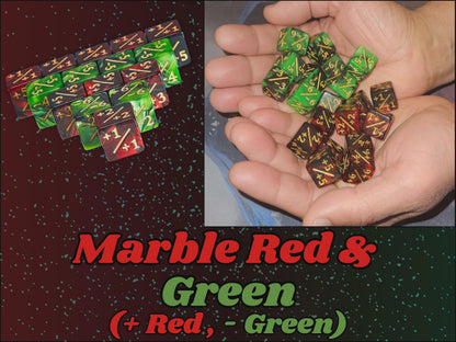 Counter Dice + / - , Magic TCG, Red & Green Marble Color Theme, perfect for any magic the gather deck! Edh, Cedh Magic Deck! Great MTG Gift!