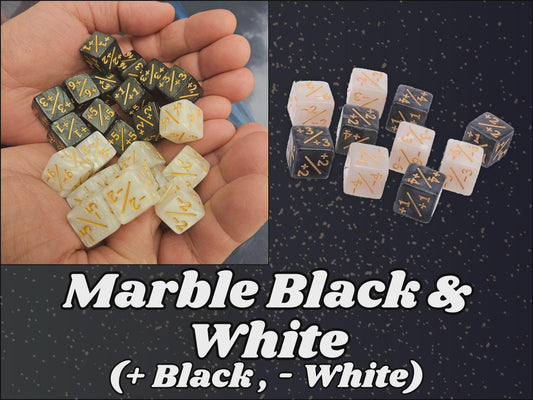 Counter Dice + / - , Magic TCG, Black White Marble Color Theme, perfect for any magic the gather deck! Edh, Cedh Magic Deck! Great MTG Gift!