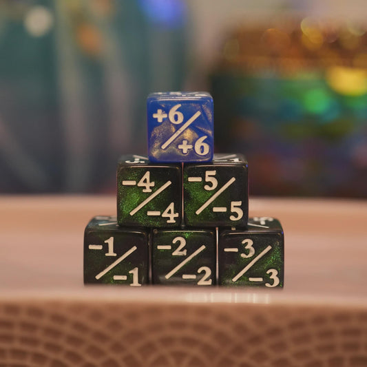 Counter Dice + / - , Magic TCG, Blue and Green Galaxy Theme, perfect for any magic the gather deck! Edh, Cedh MTG ! Great gift for nerds!