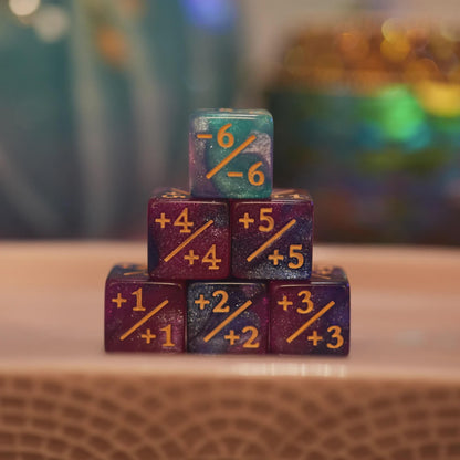 Counter Dice + / - , Magic TCG, Light Galaxy Theme, perfect for any magic the gather deck! Edh, Cedh Magic Deck! Great gift for nerds!