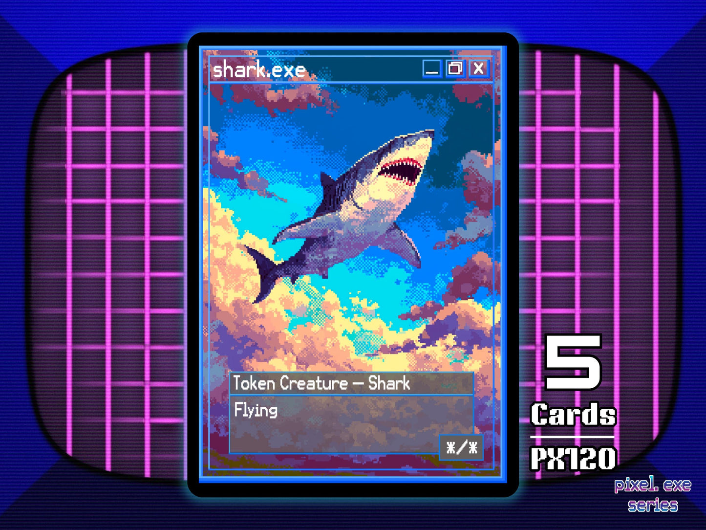 5x Shark */* Flying Blue MTG Token - Pixel Tokens by Teddy PX120