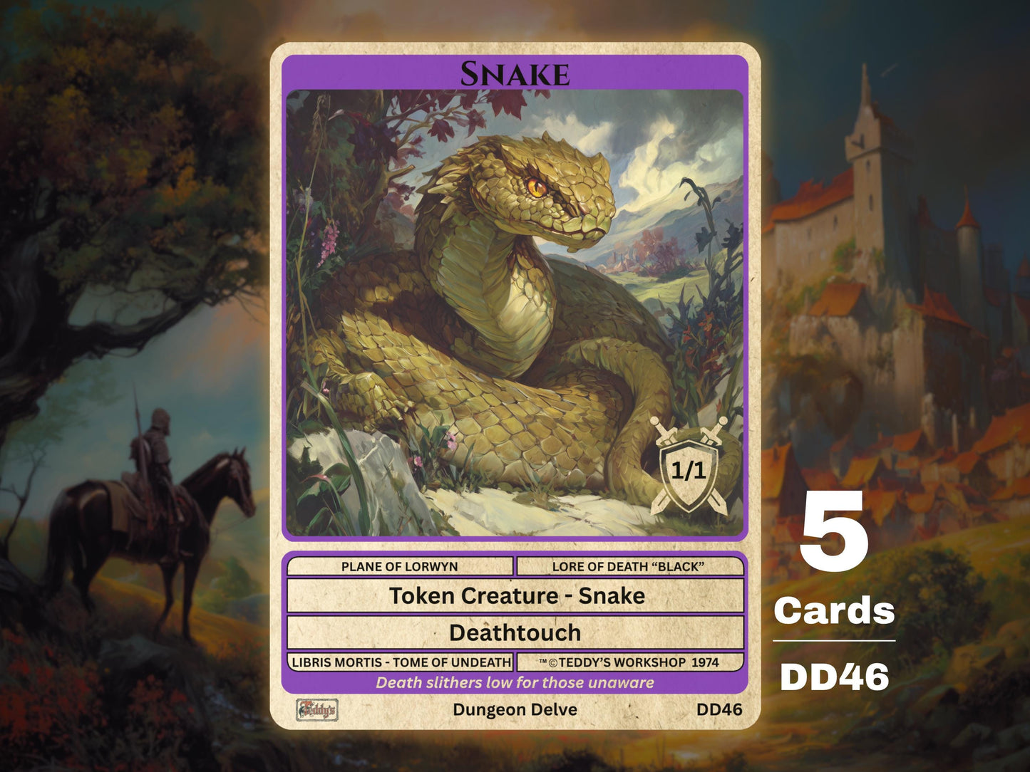5x Snake 1/1 Deathtouch MTG Token - Teddy's Workshop DD46