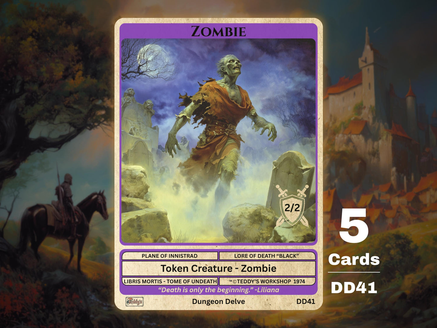 5x Zombie 2/2 Black MTG Token - Teddy's Workshop DD41