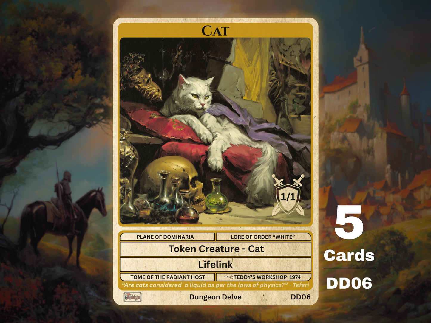 5x Cat 1/1 Lifelink White MTG Token - Teddy's Workshop DD06