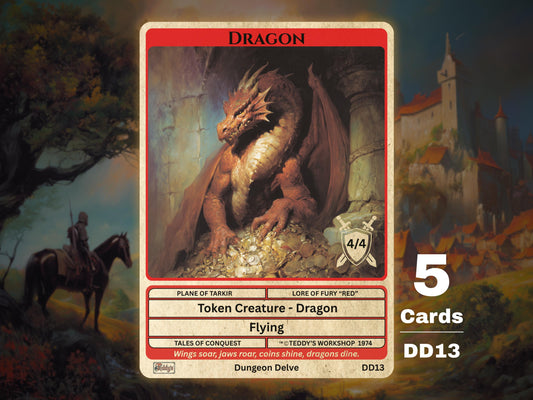 5x Dragon 4/4 Flying MTG Token - Teddy's Workshop DD13