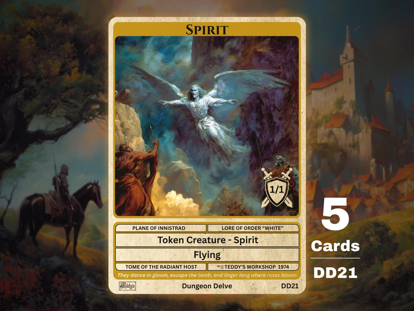 5x Spirit 1/1 Flying White MTG Token - Teddy's Workshop DD21