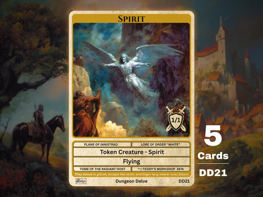 5x Spirit 1/1 Flying White MTG Token - Teddy's Workshop DD21