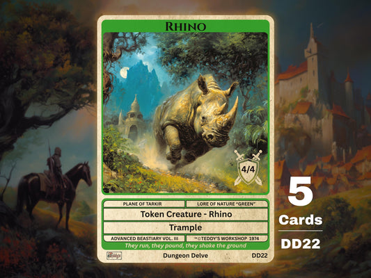 5x Rhino 4/4 Trample Green MTG Token - Teddy's Workshop DD22