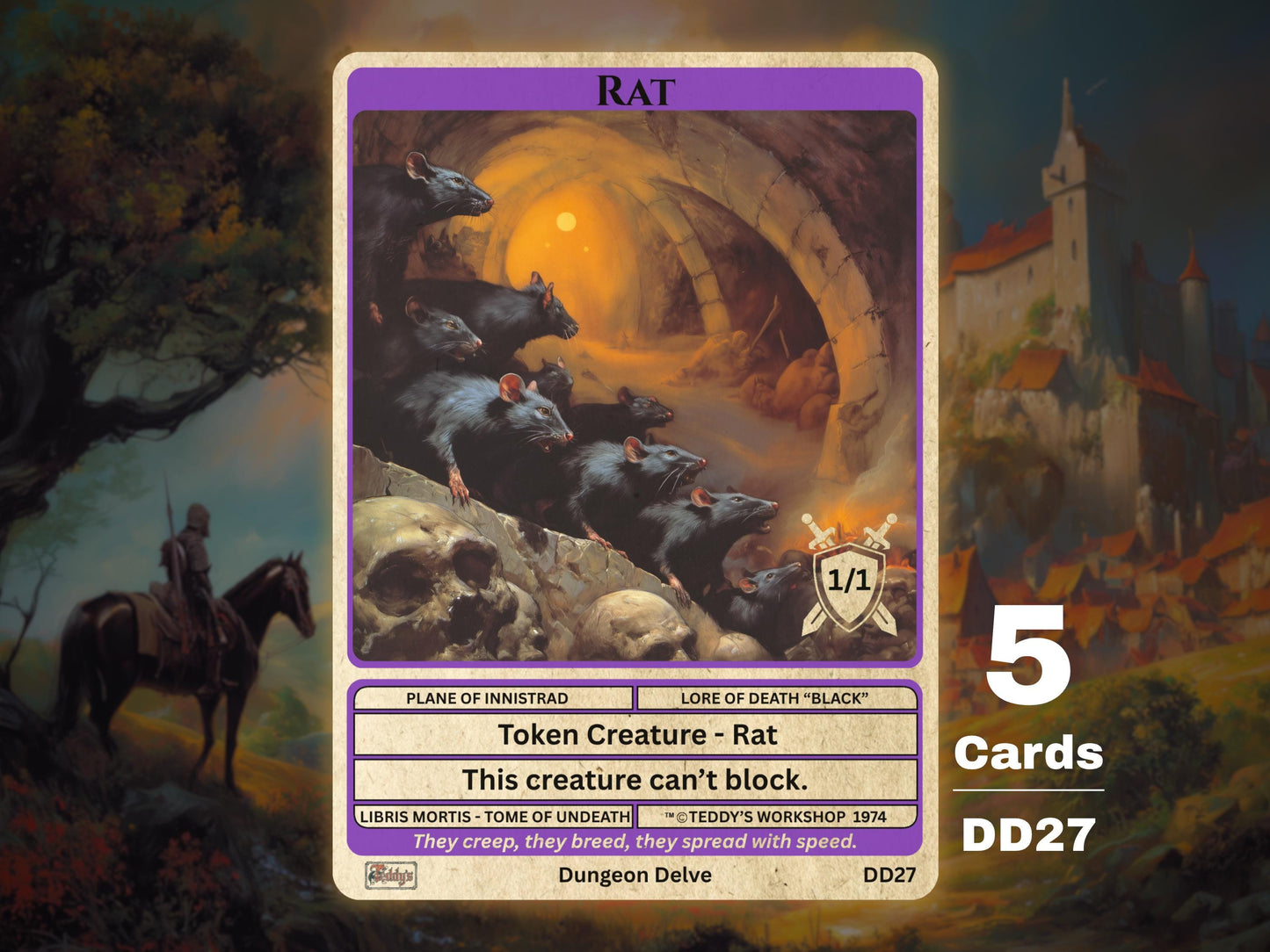 5x Rat 1/1 (Can't Block) Black MTG Token - Teddy's Workshop DD27