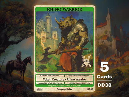 5x Rhino Warrior 4/4 Green MTG Token - Teddy's Workshop DD38