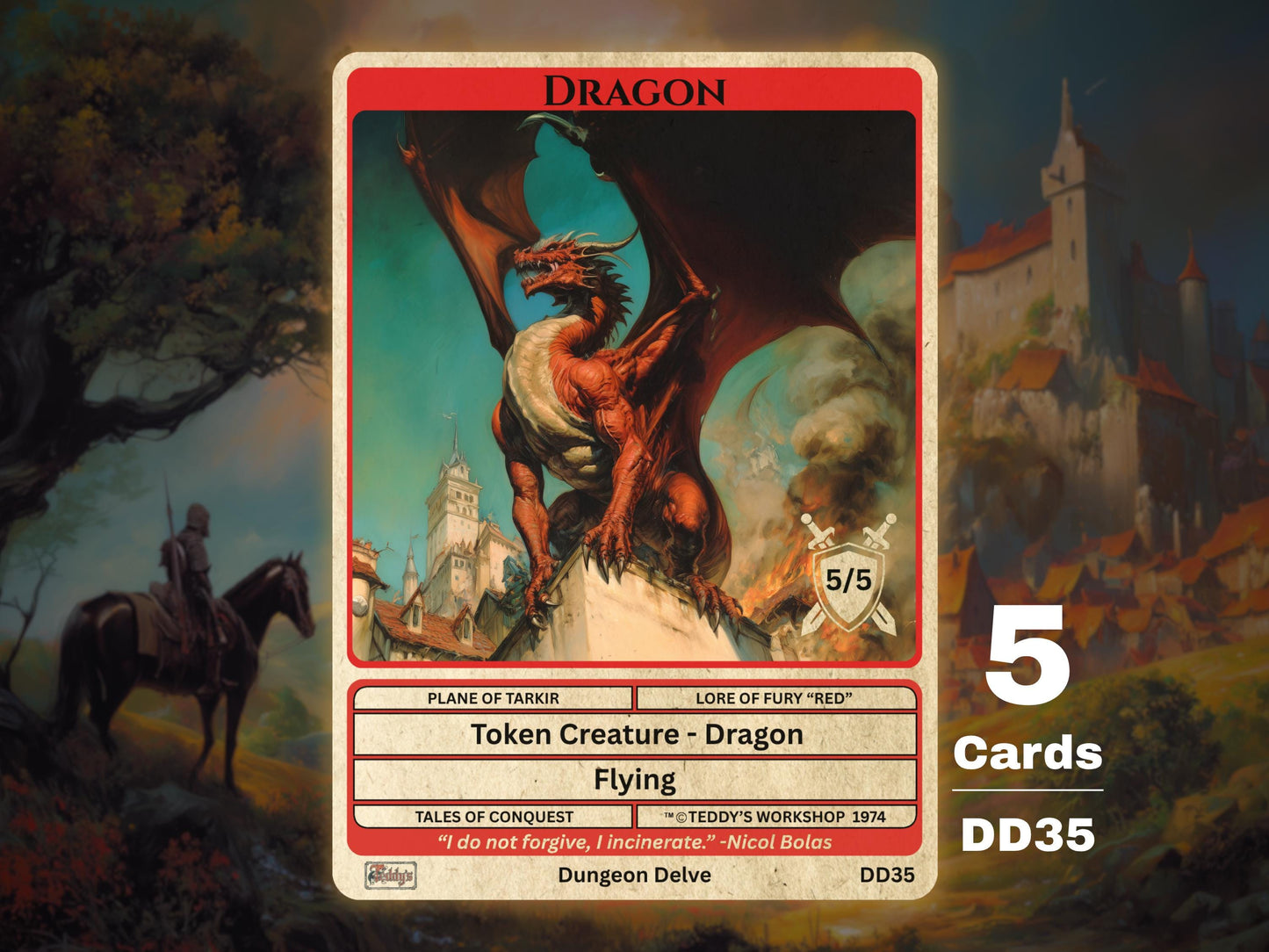 5x Dragon 5/5 Flying Red MTG Token - Teddy's Workshop DD35