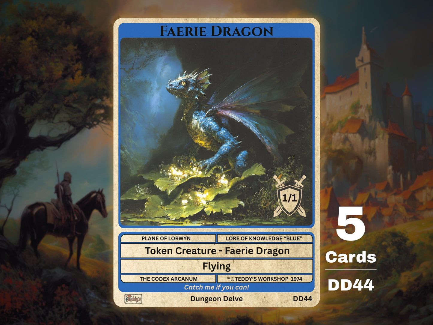 5x Faerie Dragon 1/1 Flying MTG Token Blue - Teddy's Workshop DD44