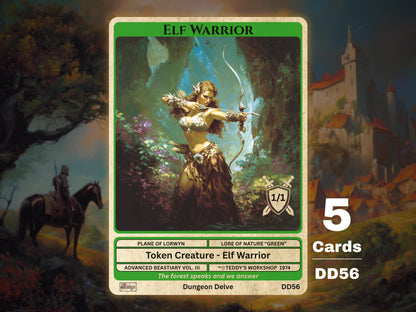 5x Elf Warrior 1/1 Green MTG Token - Teddy's Workshop DD56