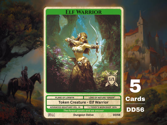 5x Elf Warrior 1/1 Green MTG Token - Teddy's Workshop DD56