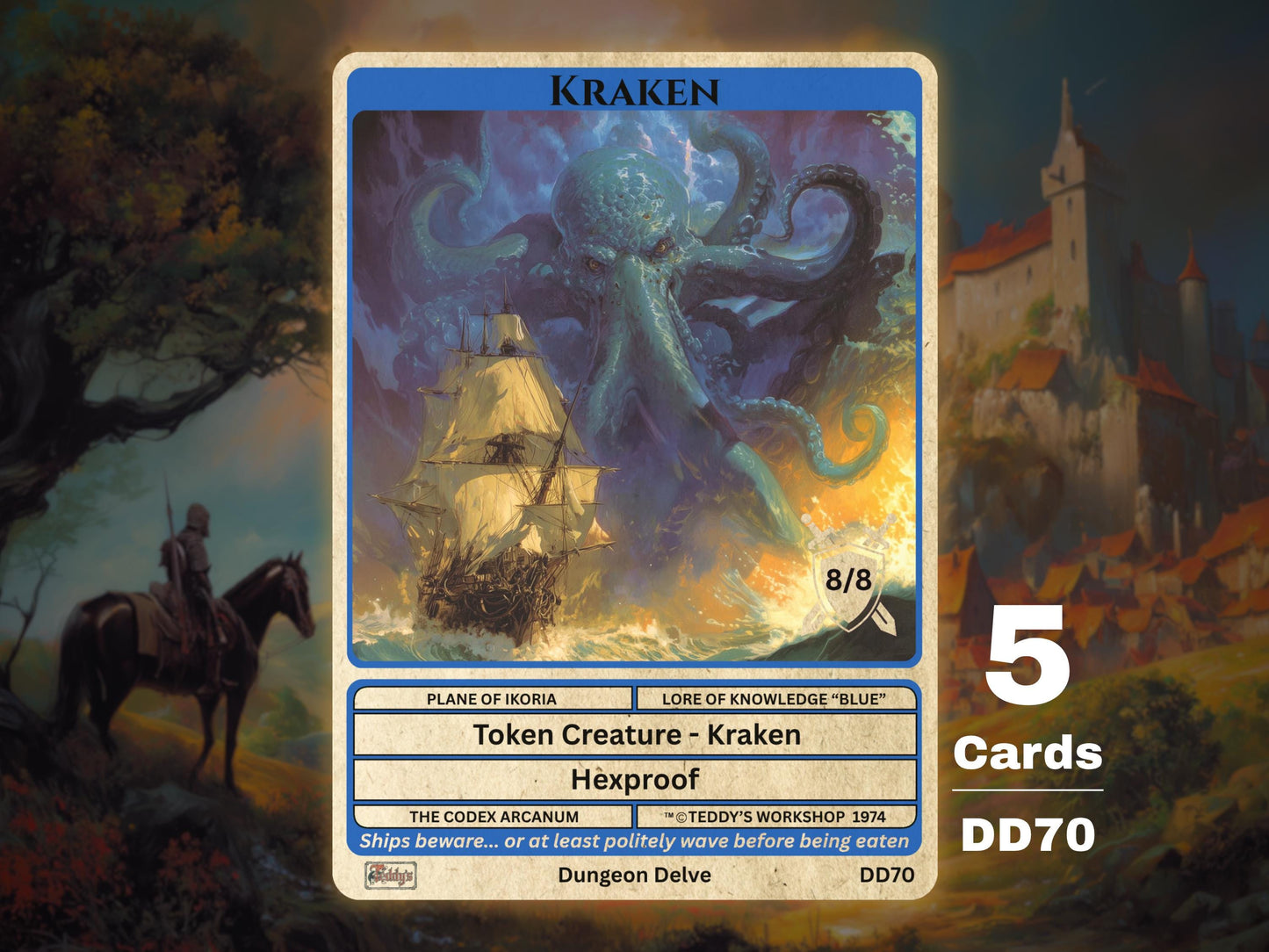 5x Kraken 8/8 Hexproof MTG Token - Teddy's Workshop DD70