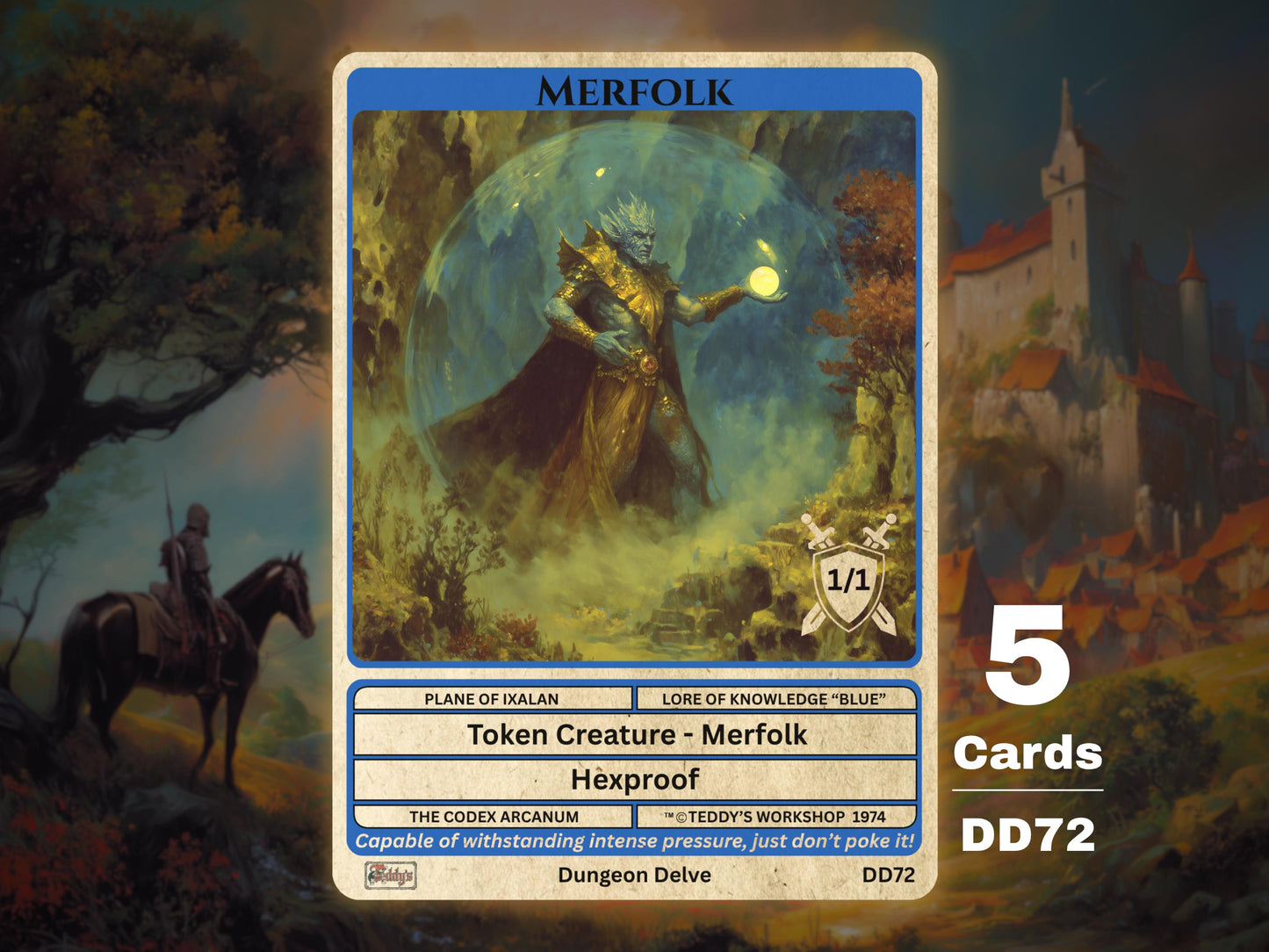 5x Merfolk 1/1 Hexproof MTG Token - Teddy's Workshop DD72