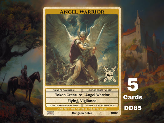 5x Angel Warrior 4/4 Flying Vigilance MTG Token - Teddy's Workshop DD85