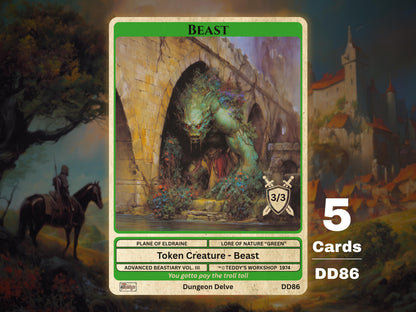 5x Beast 3/3 Green MTG Token - Teddy's Workshop DD86