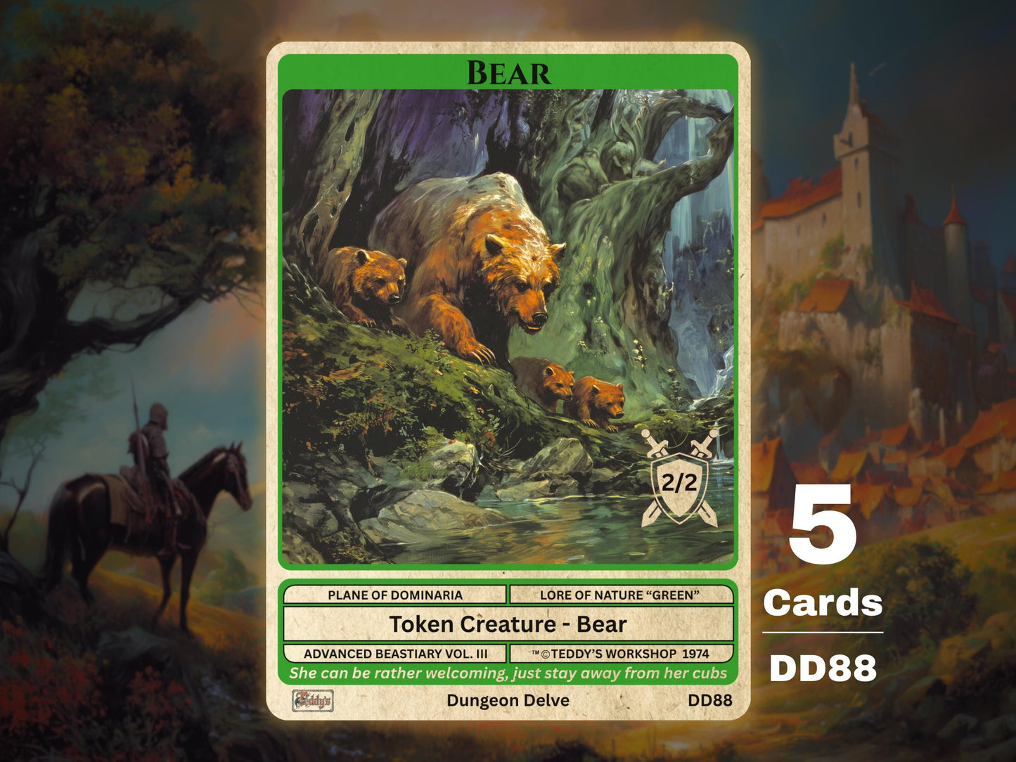 5x Bear 2/2 Green MTG Token - Teddy's Workshop DD88