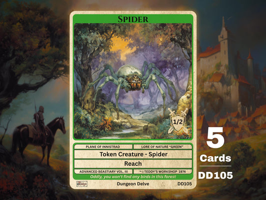 5x Spider 1/2 Reach Green MTG Token - Teddy's Workshop DD105